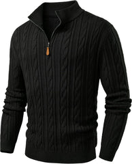 Men's Quarter Zip Pullover Sweater Cable Knit Casual Stand Collar Texture Knitted Sweaters