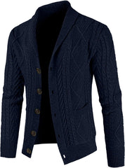 Men's Casual Wool Blend Long Sleeve Shawl Collar Buttons Down Cable Knit Cardigan Sweater