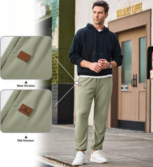 Men's Waffle Sweatpants Stretch Waist Drawstring Casual Tapered Joggers Gym Pants with Pockets