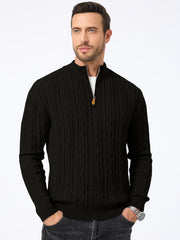 Men's Quarter Zip Pullover Sweater Cable Knit Casual Stand Collar Texture Knitted Sweaters