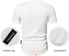 Men's Muscle Slim Henley Shirts Crewneck Longline T-Shirt Gym Workout Athletic Shirt Tees with Button