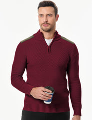 Mens Quarter Zip Cable Knit Pullover Sweater Casual Long Sleeve Stand Collar Sweaters