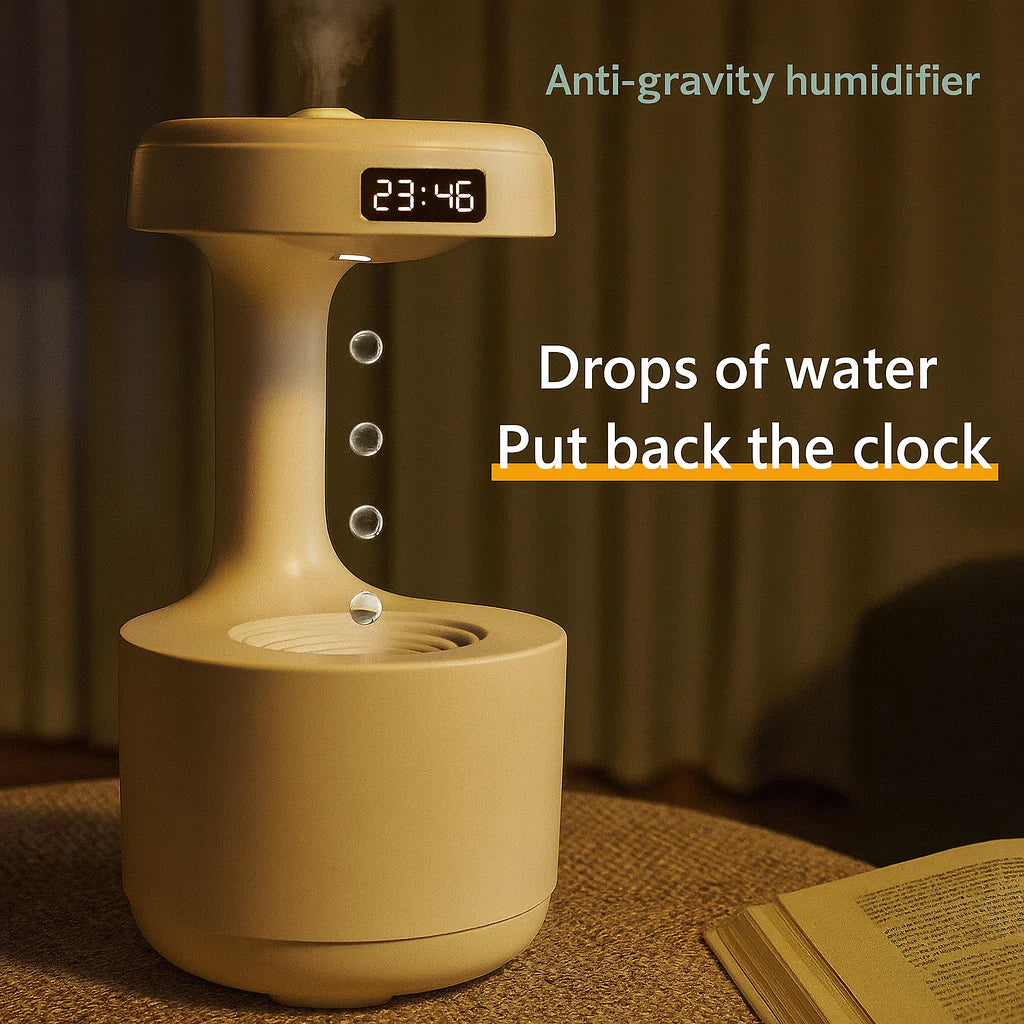 Water Drop Mist Humidifier with LED Clock for Bedroom and Home