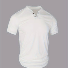 American Style Knitted Muscle T-shirt, Men Elastic V-neck Breathable Sports Short Sleeve Training Top