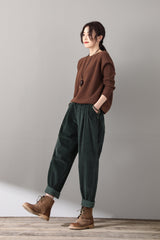 Casual Corduroy Harem Pants, Women's Tapered Pants, Elastic Waist Corduroy Pants, Womens oversized trousers, women's baggy pants C1814