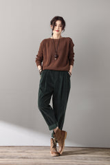 Casual Corduroy Harem Pants, Women's Tapered Pants, Elastic Waist Corduroy Pants, Womens oversized trousers, women's baggy pants C1814