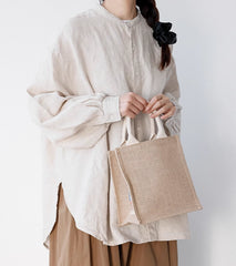 Women's 100% Linen Long Sleeve Loose Casual Blouse Relaxed Fit Shirt Plus Size