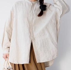 Women's 100% Linen Long Sleeve Loose Casual Blouse Relaxed Fit Shirt Plus Size