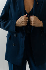 Navy Blue Classic Pantsuit, Dark Blue Formal Three-Piece Women's Suit, 3-Piece Set Jacket Vest and Palazzo Trousers, Office Matching Set