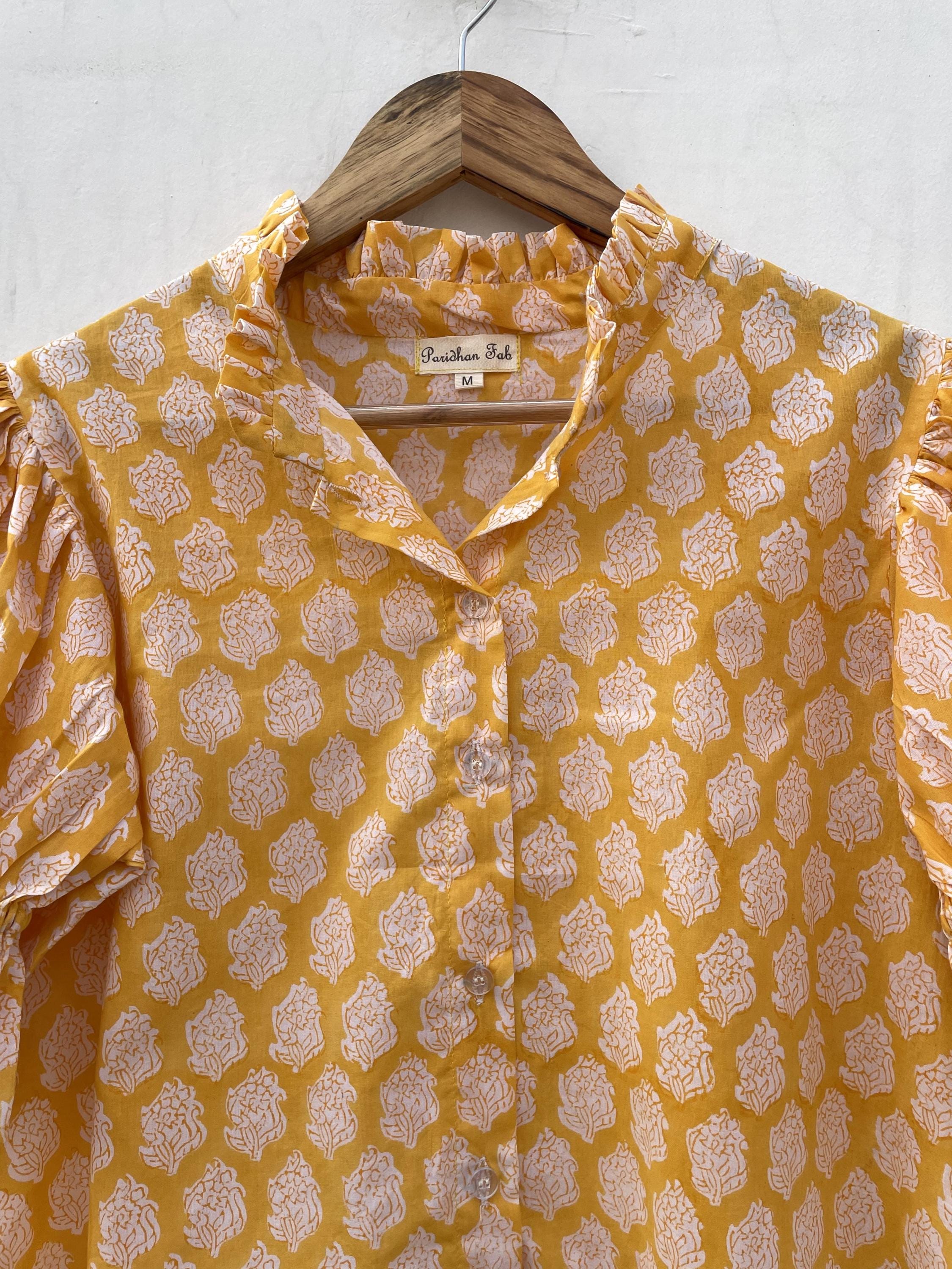 Button shirt summer look cotton tops and blouse / v neck with front button shirt look blouse / half sleeve printed bohemian shirt look top