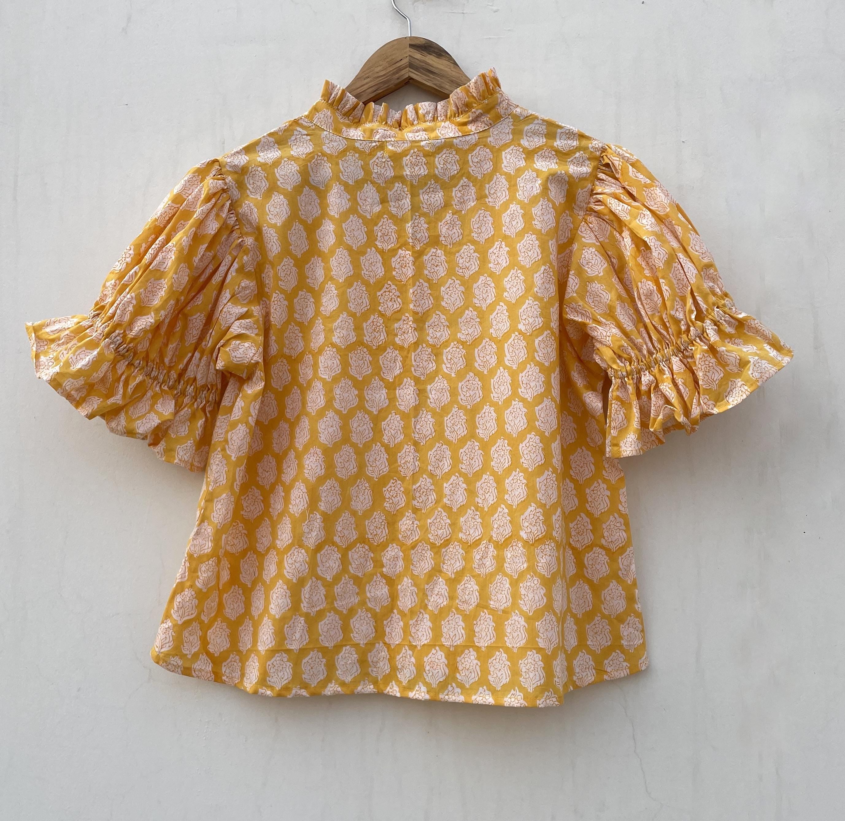 Button shirt summer look cotton tops and blouse / v neck with front button shirt look blouse / half sleeve printed bohemian shirt look top