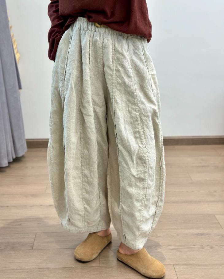 Loose Linen Pants for Women, Spring Pants with Pockets, Women's Autumn Casual Bloomers