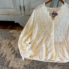 Scalloped Lace Blouse: Long Sleeve Button-Front Top