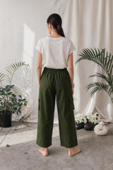Linen Cargo Pants: Elastic Waist, Wide Leg, Side Pockets