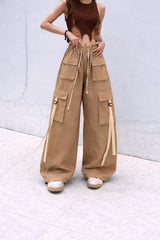 Olive Green Loose Fit Cargo Trousers – Everyday Casual Pants with Adjustable Drawstring