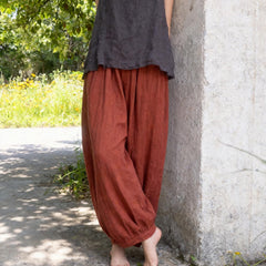 Harem Pants Women, Cotton Wide Leg Boho Trousers, Elastic Waist Lantern Pants