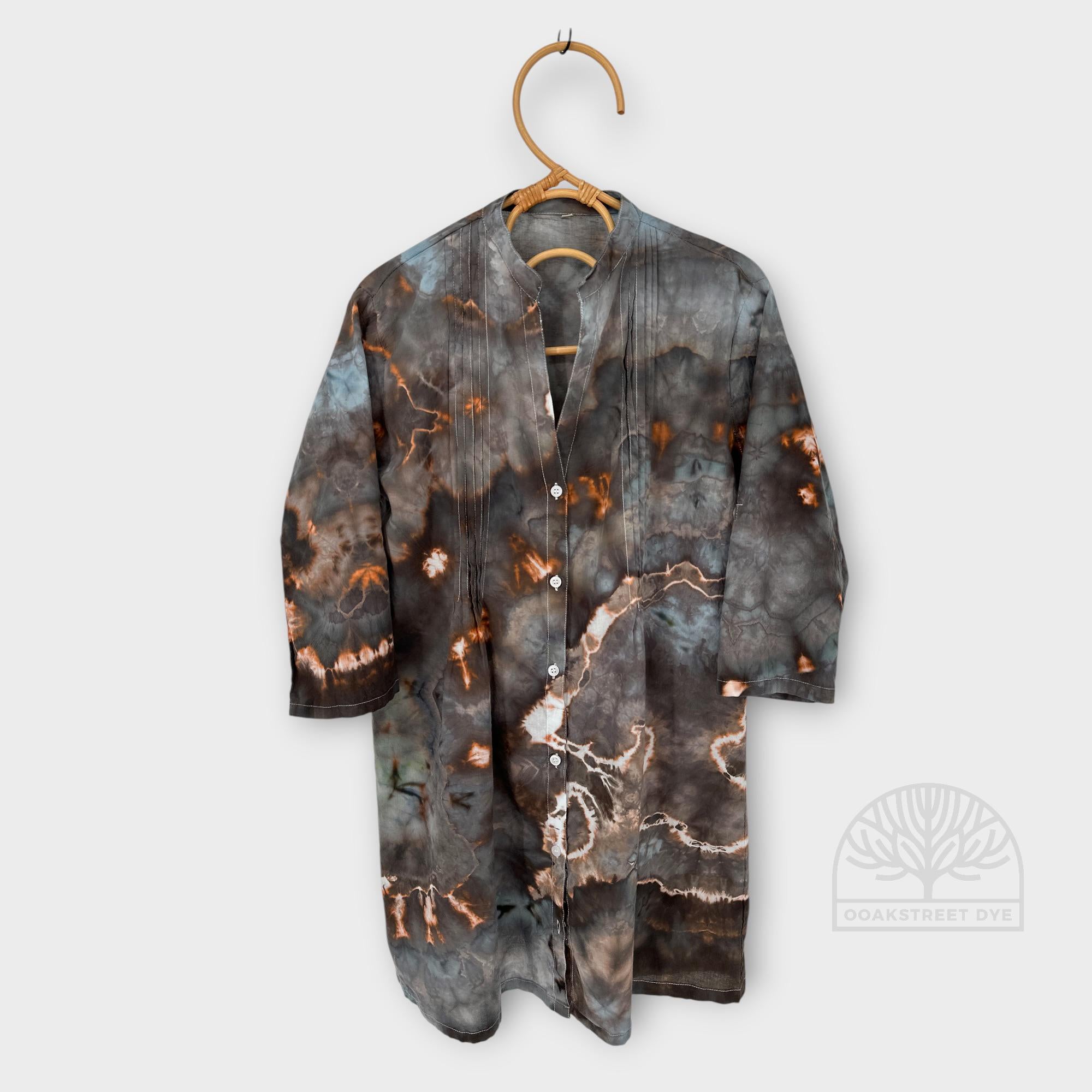 Women's Tie Dye Blouse, Roll Sleeve Button Down Shirt, Cotton Summer Tunic