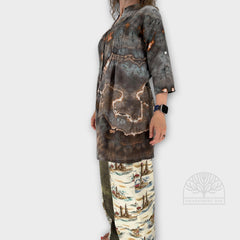 Women's Tie Dye Blouse, Roll Sleeve Button Down Shirt, Cotton Summer Tunic