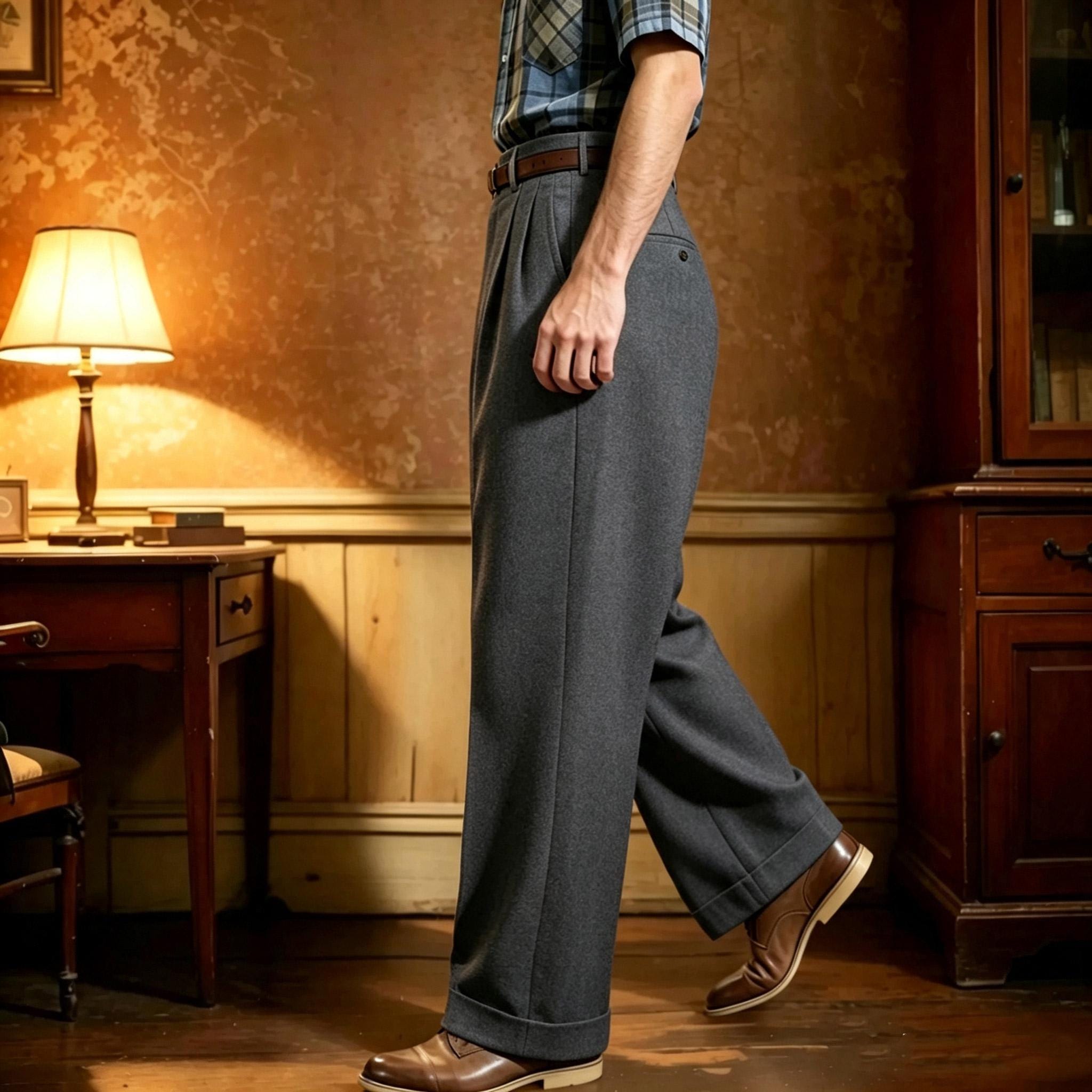 Custom 1930s Hollywood High-Waist Wool Slacks | Double Pleat, Loose Fit