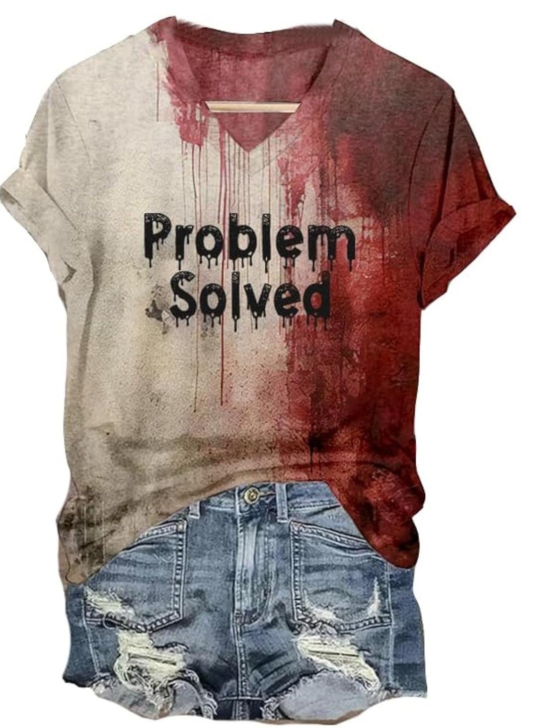 Scary Halloween Shirts, Problem Solved, Costume Bloody T-Shirt, Horror, Plus Size Halloween Costume, True Crime Shirt