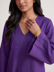 Purple Cotton Poplin Co Ord Set for Women, V Neck Top and Wide Leg Pants, Two Piece Matching Set, Relaxed Lounge Set, Minimalist Outfit