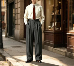 Custom 1930s Hollywood High-Waist Wool Slacks | Double Pleat, Loose Fit
