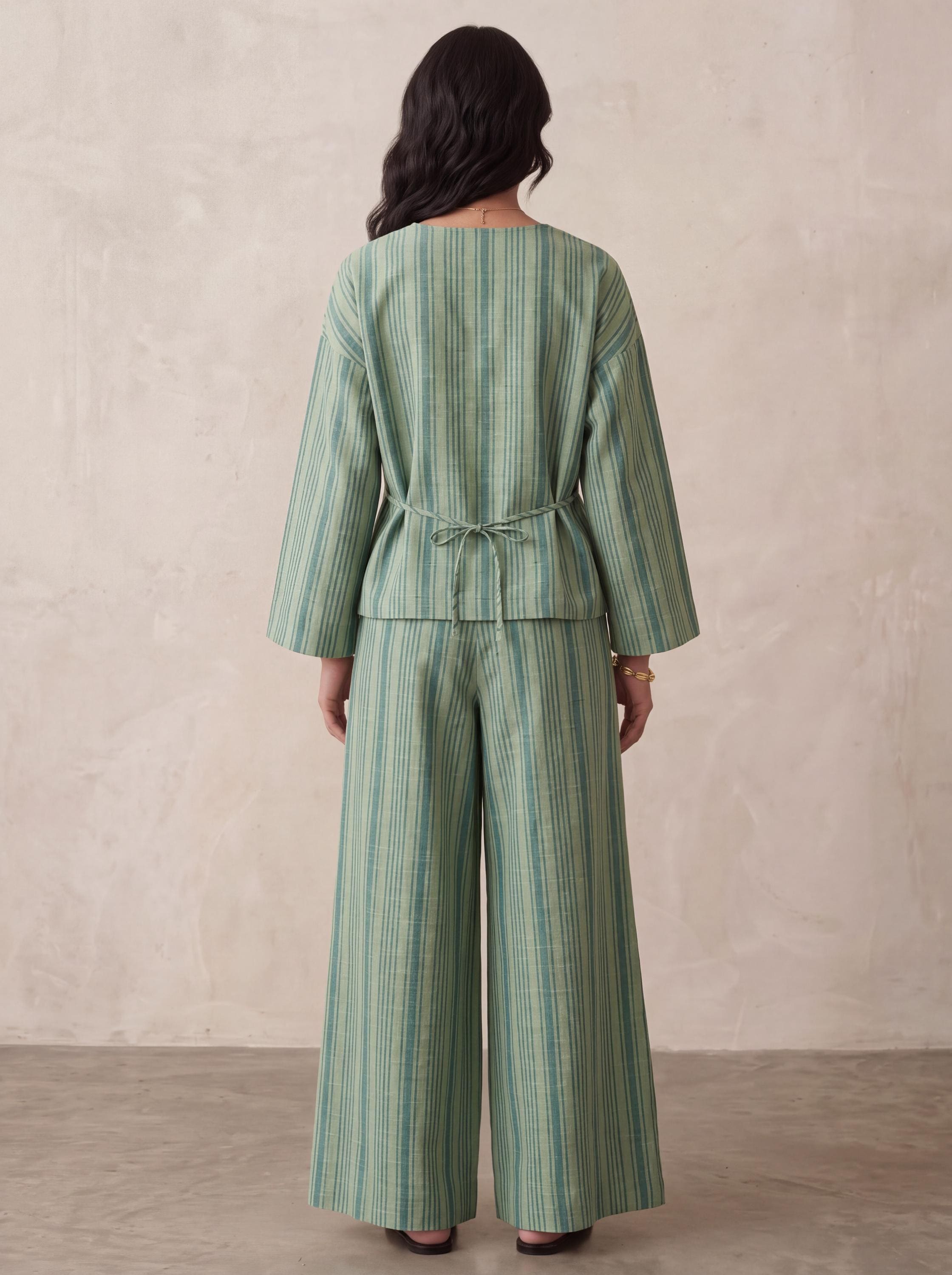 Striped Cotton Co Ord Set Women, Wide Leg Pants Set, Cotton Two Piece Outfit, Relaxed Matching Set, Long Sleeve Top and Trousers