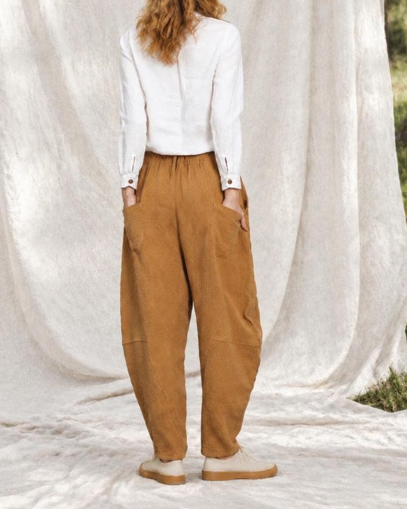 Fall Winter Cotton Linen Balloon Pants, Elastic Drawstring Waist Harem Trousers