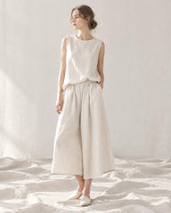 Linen Cotton Wide Leg Pants: Elastic Waist, Loose Fit Summer Trousers A117