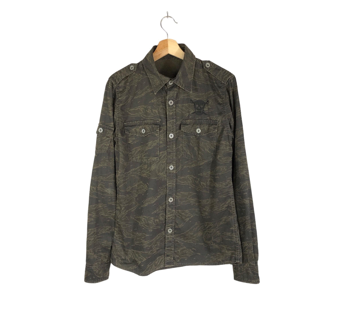 Y2K 2000s Hysteric Glamour Tiger Camo Skull Army Utility Shirt