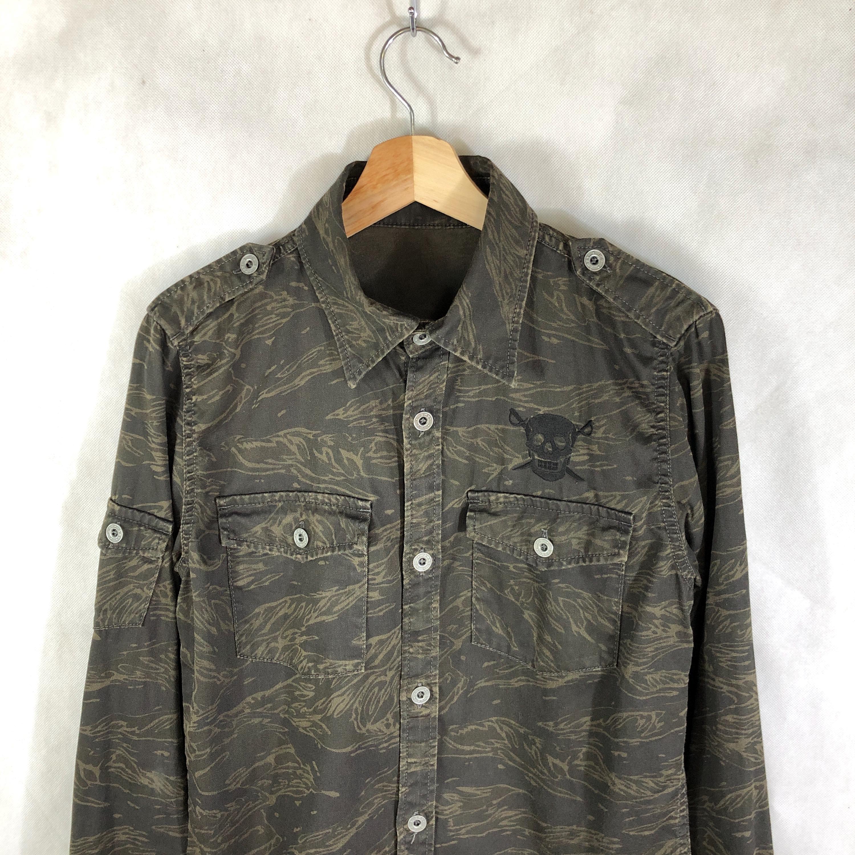 Y2K 2000s Hysteric Glamour Tiger Camo Skull Army Utility Shirt