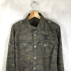 Y2K 2000s Hysteric Glamour Tiger Camo Skull Army Utility Shirt