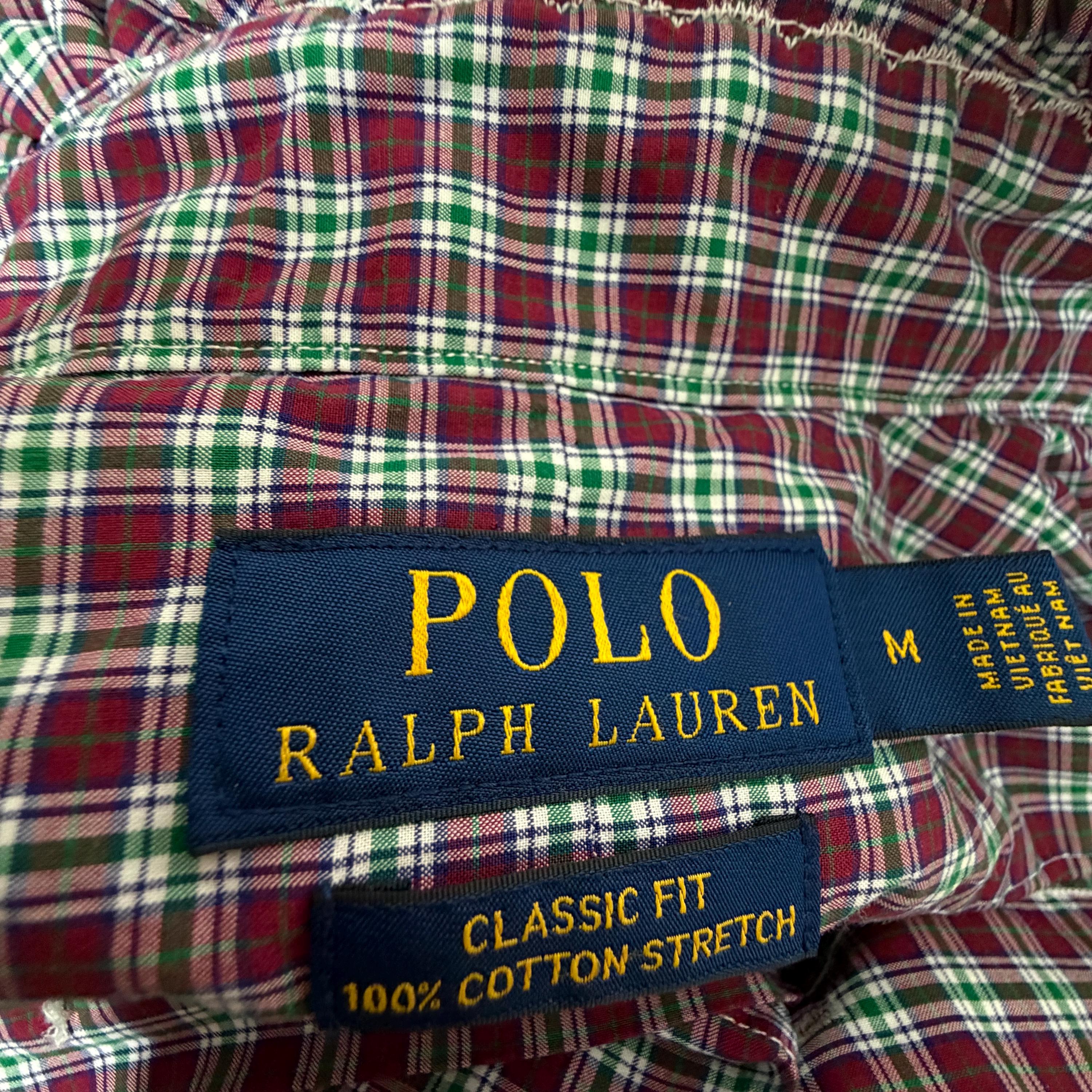 Polo Ralph Lauren Reworked Ruffle Collar Shirt Wine Green White Plaid Medium