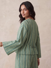 Striped Cotton Co Ord Set Women, Wide Leg Pants Set, Cotton Two Piece Outfit, Relaxed Matching Set, Long Sleeve Top and Trousers