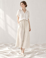 Linen Cotton Wide Leg Pants: Elastic Waist, Loose Fit Summer Trousers A117