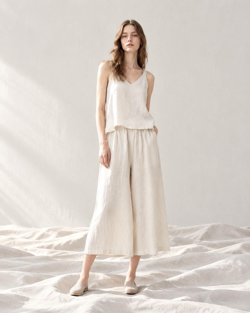 Linen Cotton Wide Leg Pants: Elastic Waist, Loose Fit Summer Trousers A117