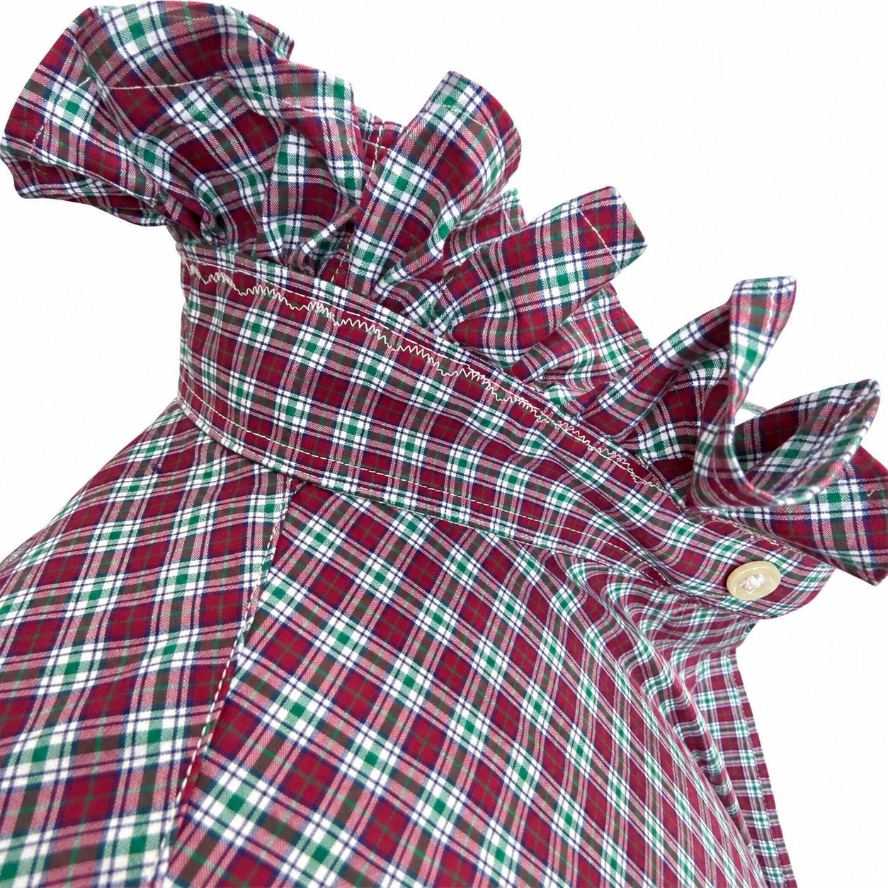 Polo Ralph Lauren Reworked Ruffle Collar Shirt Wine Green White Plaid Medium