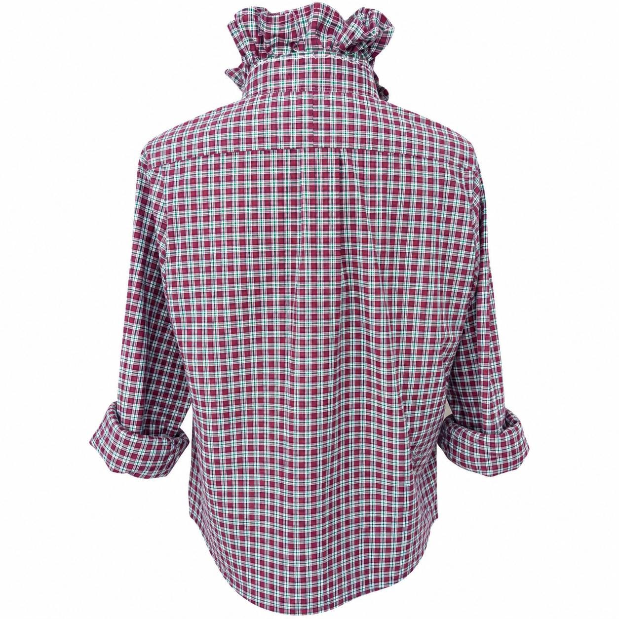 Polo Ralph Lauren Reworked Ruffle Collar Shirt Wine Green White Plaid Medium