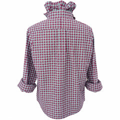 Polo Ralph Lauren Reworked Ruffle Collar Shirt Wine Green White Plaid Medium