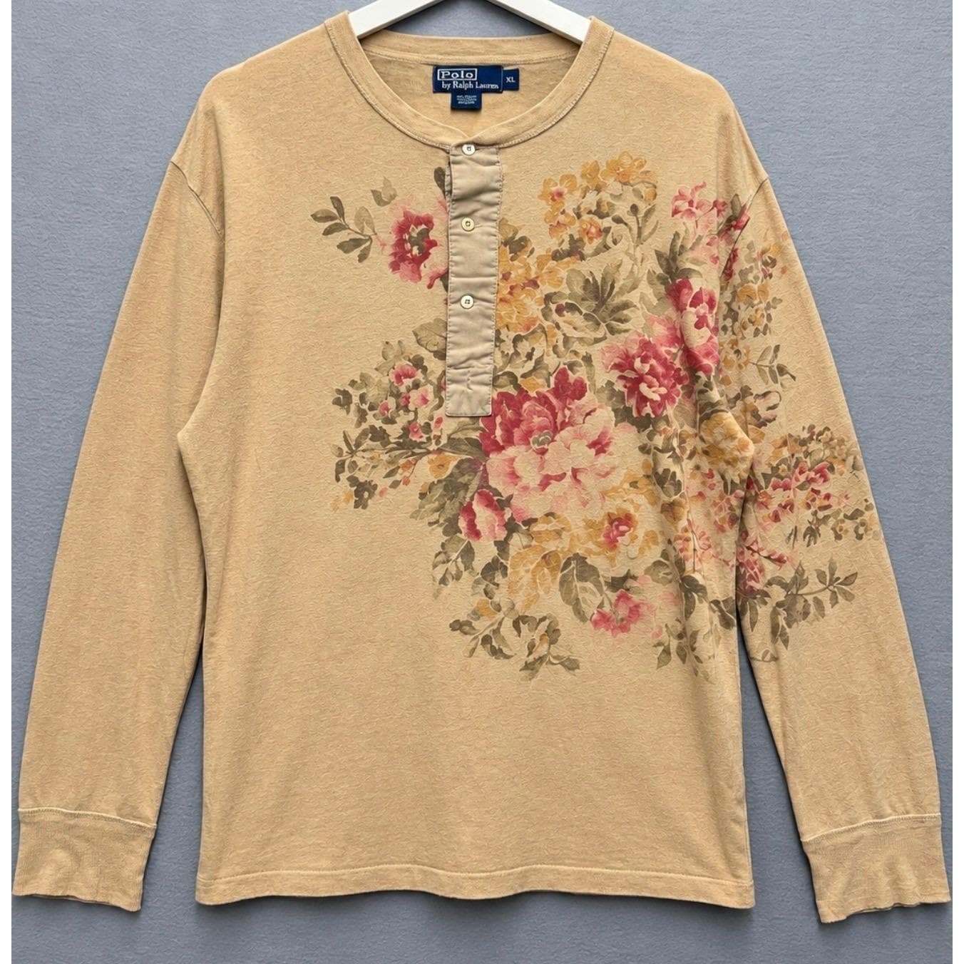 Polo Ralph Lauren Henley Shirt XL Hemp Cotton Floral Long Sleeve