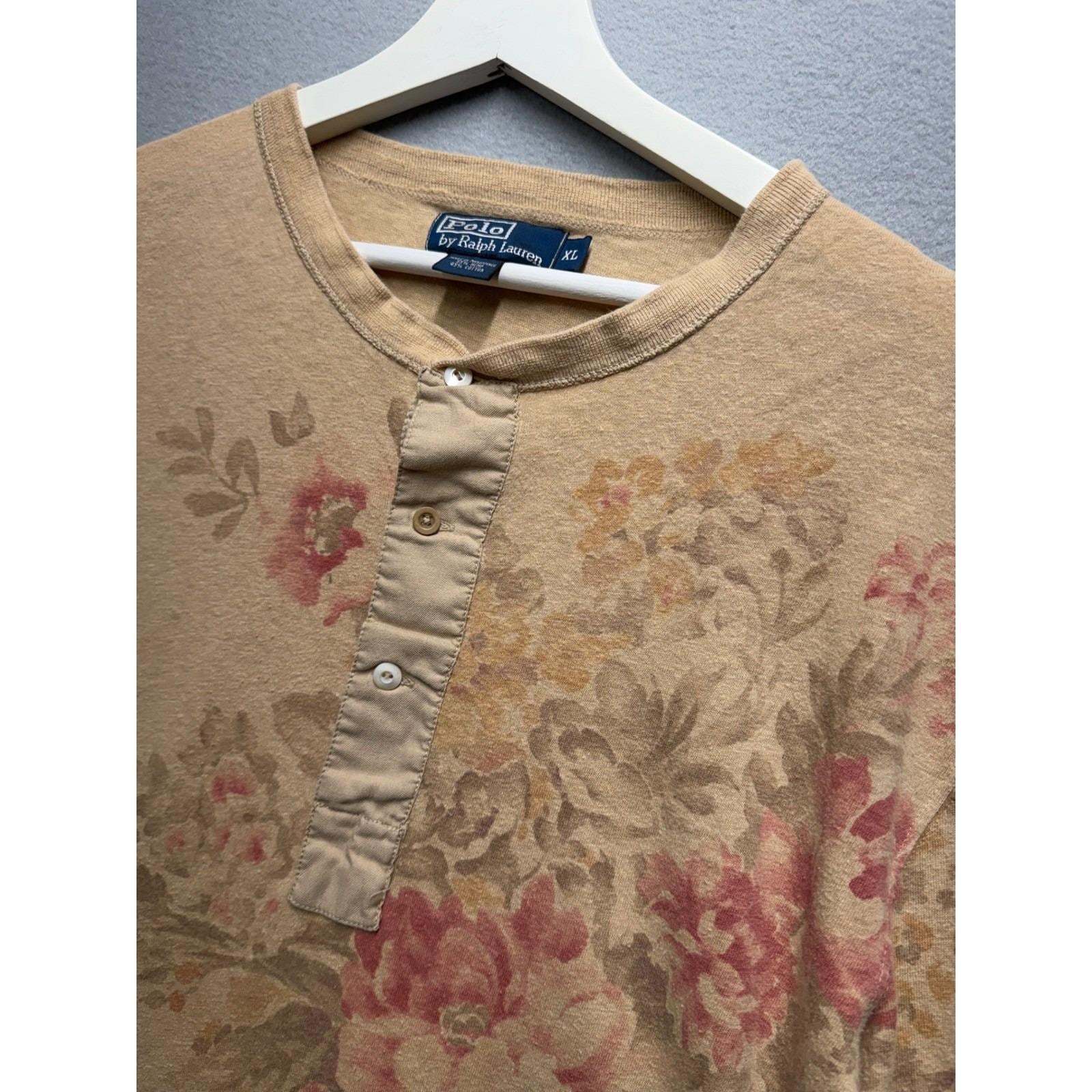 Polo Ralph Lauren Henley Shirt XL Hemp Cotton Floral Long Sleeve